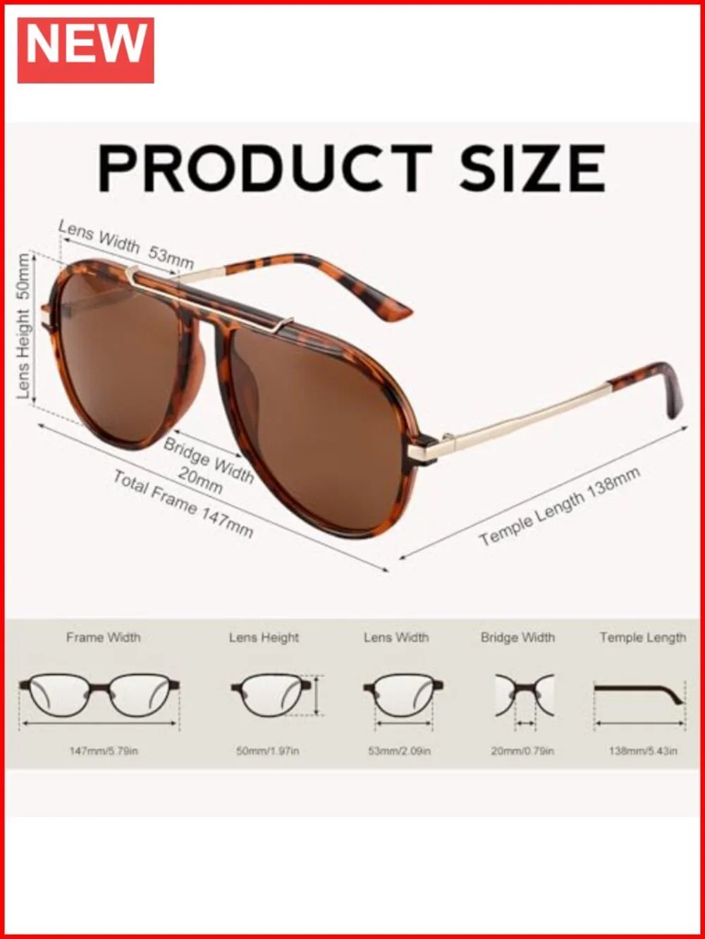 Oversized Retro Aviator Sunglasses Double Bridge Oval Frame UV400 Protection